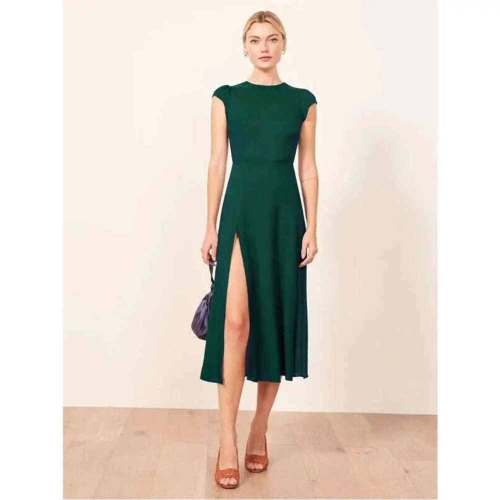 Reformation Gavin back cut out midi dress emerald green. Size 8.